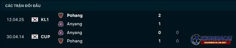 Lịch sử đối đầu giữa FC Anyang vs Pohang Steelers